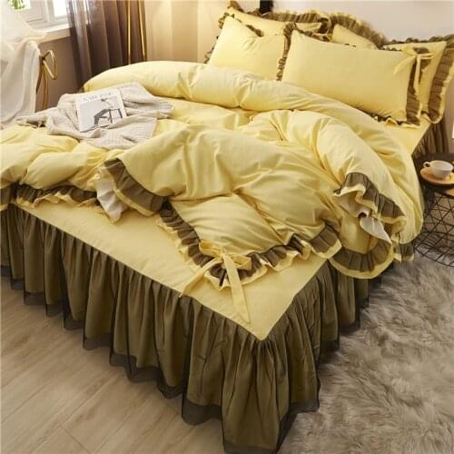 European bedding set double ruffle lace duvet cover bedding elegant bedspread bed sheet wedding decor bed clothes