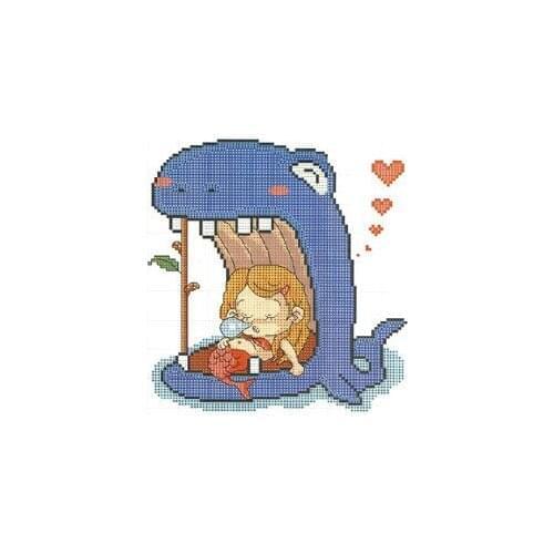 Fishxx Cross Stitch A276 cartoon[Dozing Little Mermaid]cotton thread and cloth,water-soluble,100%accurate,11CT,embroidery