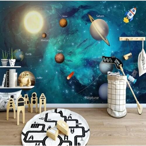 Dropship Childrens Room Hand Painted Space Universe Moon Background Custom 3D Photo Bedroom Wallpaper Kids Walpaper for Room