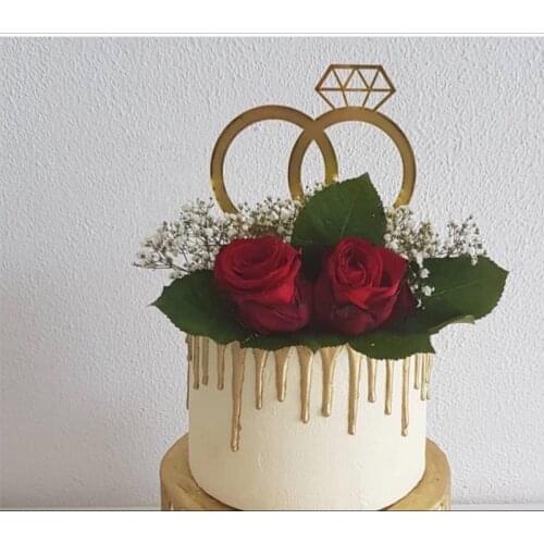 Diamond Ring Cake Topper, Engagement,Wedding Party Supplies (Gold) Silver