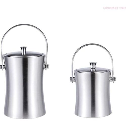 Stainless Steel Ice Cube Container with Lid and Tongs Champagne Cooler Ice Bucket Silver Matt Double-Walled Insulated
