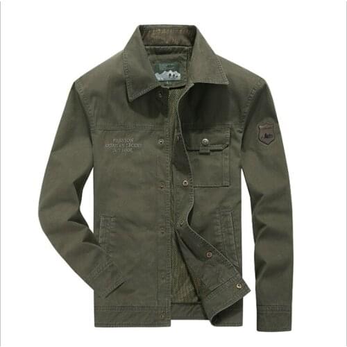 Men jacket spring autumn new middle-aged and elderly loose large size cotton multi-pocket tooling lapel jacket Casual Streetwear