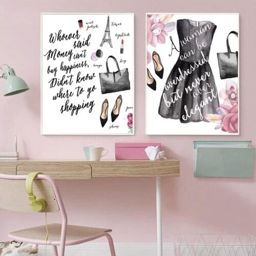 Fashion Makeup Quote Print Skirt Lipstick Nordic Poster Girls Gift Watercolor Wall Art Canvas Painting Girl Room Decor