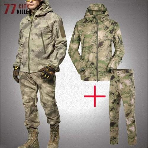 Shark Skin Soft Shell Tactical Jackets Men Camouflage TAD Outdoor Waterproof Jacket Sets Male Military Hunting Thermal Clothes