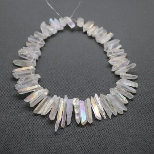 Natural White Titanium AB Color Quartz Crystal Stick Beads Pendants Top Drilled Raw Crystals Gems Loose Spike Point Necklace