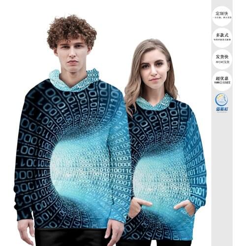 New Black And White Swirl 3D Digital Printing Adult Trend Hooded Internationally Issued