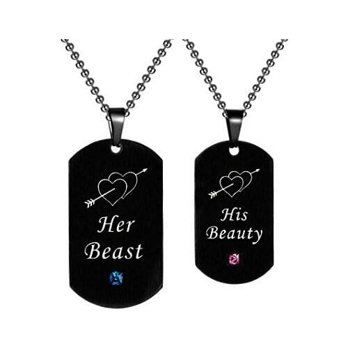 Her Beast His Beauty Pendant Neckalce for Couple Gift Black Titanium Necklace Drop Shipping