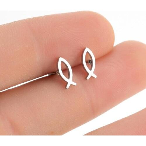 Simple Stainless Steel Jesus Fish Studs Earrings Cute Small Animal Earring For Girls Kids Female Ehnic Earrings 2021 New