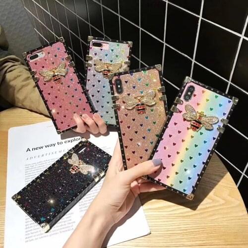 Luxury 3D Diamond Bee Metal Love Rainbow Gloss Silicone Phone Case For Iphone12 PRO MAX 11 XR XS MAX 7 8 Plus 7plus Coque Funda