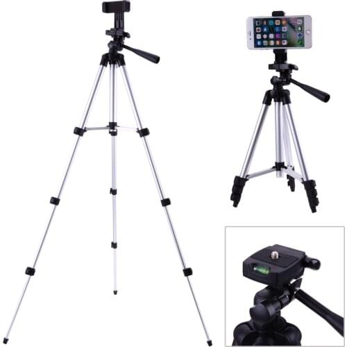 Phone Tripod Foldable Camera Tripod Holder Stand 1/4" Screw 360 Degree Fluid Head Tripod Stabilizer Aluminum with Phone Holder
