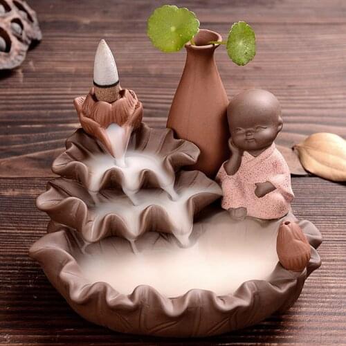 The Cute Little Monk Ceramic Censer Home Decor Creative Smoke Backflow Incense Cones Burner The Monk Incense Stick Holder