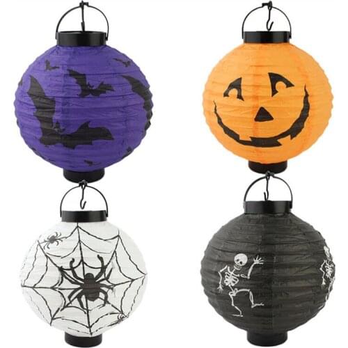 LED Hanging Lamp Illuminated Paper Lantern With Lights Halloween Pumpkin Skull Horror Lantern For Home Garden Halloween Decor