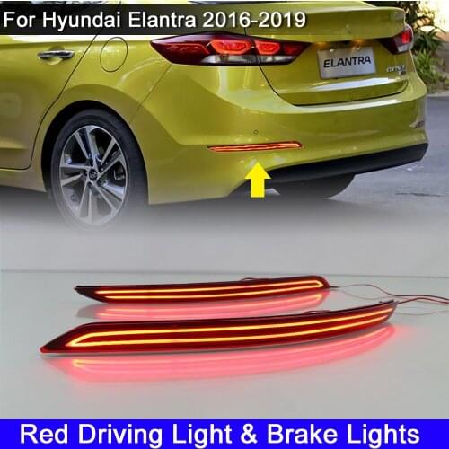 2-in-1 LED Rear Bumper Reflector Lamp Running Light With Tail Brake Stop Lights For Hyundai Elantra 2016 2017 2018 2019