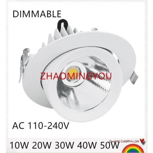 1PCS 10W 20W 30W 40W 50W 60W Dimmable COB LED Gimbal Embedded led trunk lamp Round COB shoplighter 85-265V LED Downlight
