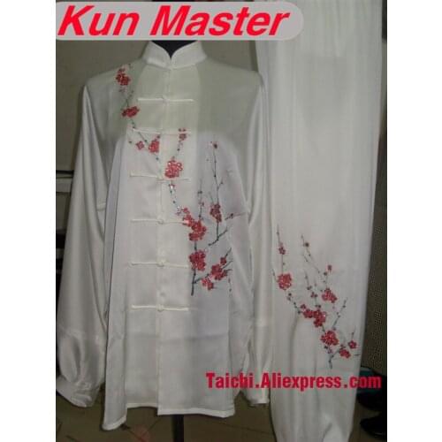 Custom Tai Chi Performance Uniform Red Plum Blossom Embroidery Martial Art Clothing For Kung Fu According Height And Weight
