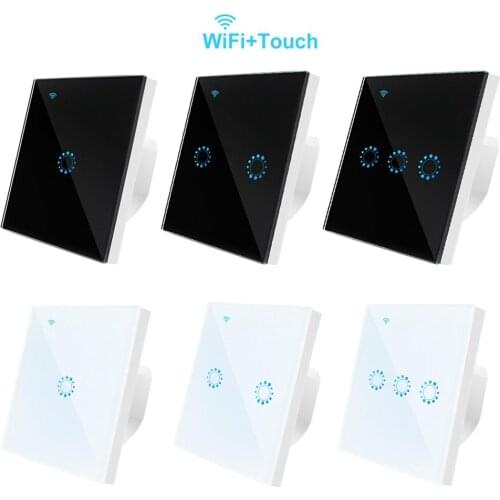 WiFi Smart Wall Mounted Glass Panel Light Switch 1 2 3 Gang for Alexa Google Home Touch Screen Switch Glass Universal EU/UK Plug