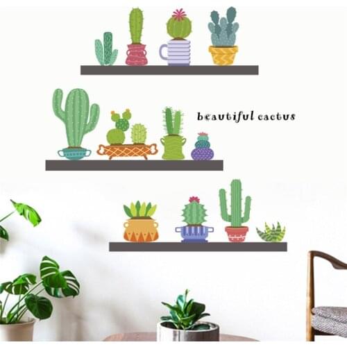 Vivid 3d Cactus Plants Pot Wall Sticker For Office Store Home Decoration Natural Style Wall Decal Pastoral Mural Art Poster