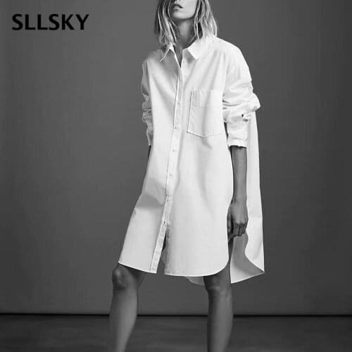 Sllsky Women Blouses White Oversize Button Up Shirts Long Sleeve Plus Size Ladies Tops Pocket Blue Collar Poplin Shirt 2021 New