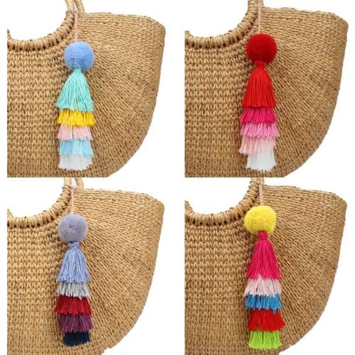 1pc Women Handbag Charms Pompons Keychains With Colorful Tassel Keyring Gift Rainbow Jewelry For Bohemian