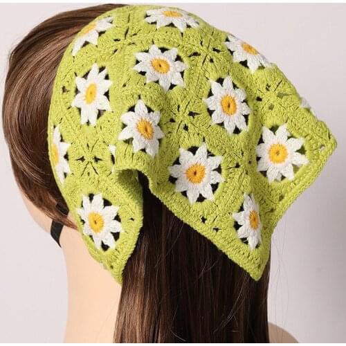 Women Girls Handmade Crochet Hollow Out Triangle Bandana Fashion Hair Accessories Hairband Turban Headwear Retro Ornament