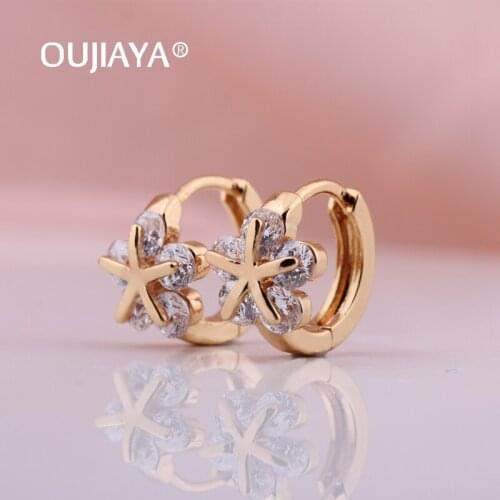 OUJIAYA New flower white Natural Zircon Water Drop Earring Gold Round Women Dangle Earrings hot Wedding Fashion Jewelry A96