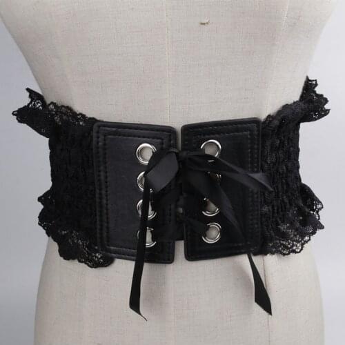 Gothic Cummerbunds dress Accessories Belts Bandage Lace PU Black Women Fashion Strap Slim super wide waistbands Goth Cummerbund