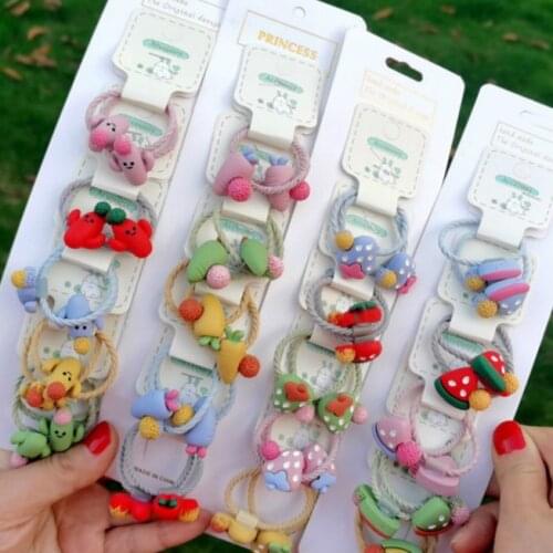 1 Pair High Elasticity Fruit Band Hair Accessories Childrens Hair Circle Baby Cute Girl Hair Rope Send By Random