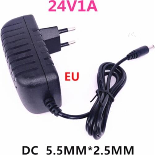 1PCS 24V1A AC 100V-240V Converter Adapter DC 24V 1A 1000mA Power Supply EU Plug 5.5mm x 2.1-2.5mm