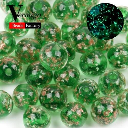 10mm Round Beads Green Luminous Lampwork Glass Spacer Beads for Jewelry Making DIY Bracelets Necklace Crafts Findings