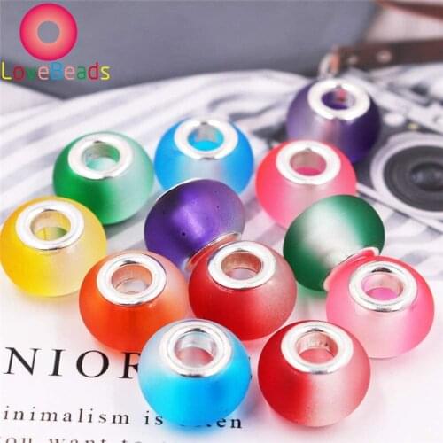 10Pcs 16x10mm Big Round Loose Matte Surface Glass Beads Large Hole for Jewelry Making Bulk DIY Women Bracelet Hair Beads Craft