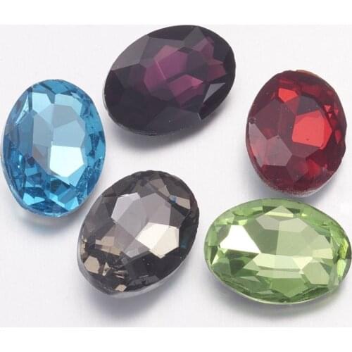 180pcs 10x14x4mm Pointed Back Rhinestone Jewelry Making DIY Findings, Back Plated, Faceted, Oval, Mixed Color