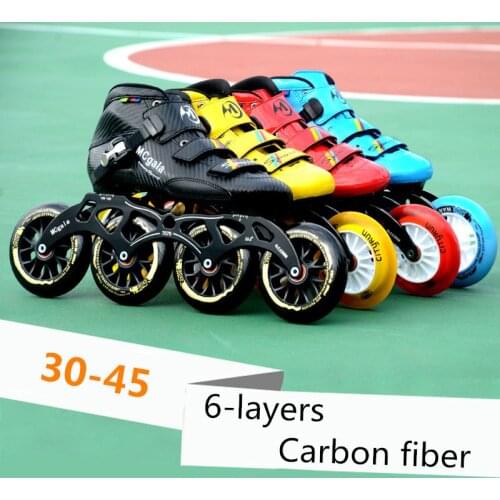6-layers Carbon Fiber Professional Inline Speed Skates Shoes for Indoor Track Street Racing Super Light 30-45 Adults Kids Roller