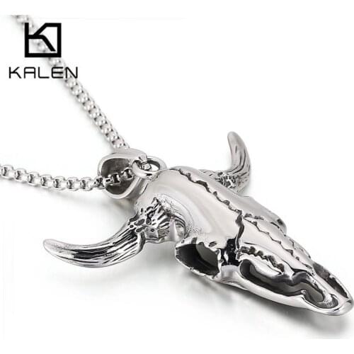60*58mm Big Bull Head Pendant Necklace For Men Stainless Steel 316L 2020 Halloween Jewelry