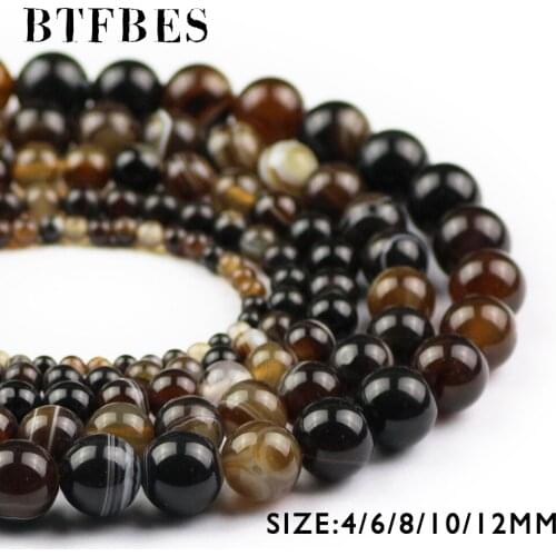 BTFBES Natural Gray Stripe Carnelian Beads Grey Banded Stone 4 6 8 10 12mm Onyx Round Loose Bead For Jewelry Bracelet Making DIY
