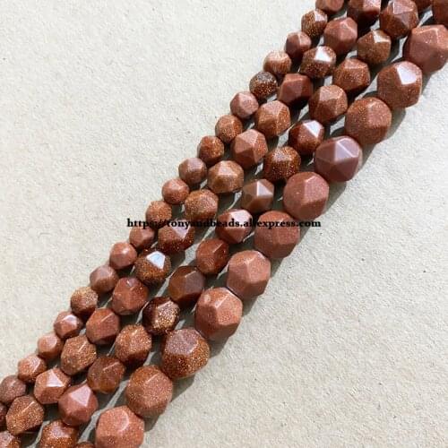 15" Natural Stone Big Cuts Faceted Gold Sandstone Round Loose Beads 6 8 10 mm Pick Size