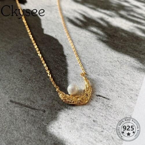 Ckysee 925 Sterling Silver Necklace Golden Moon Pendant Necklace For Fashion Women Girlfriend Silver 925 Jewelry Chain Fine Gift