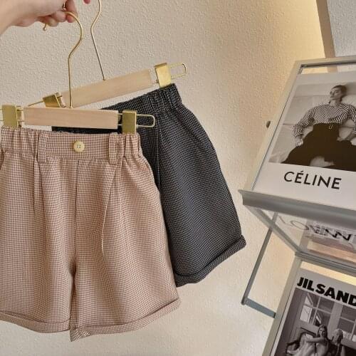 Childrens Shorts 2021 Summer New Baby Boys and Girls Plaid Shorts Baby Korean High Waist Button Shorts Kids Girls Short Pants