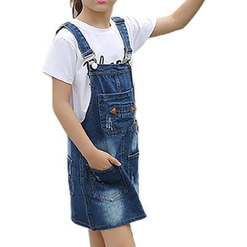 Girls Denim Dress Summer Fashion Teenage Suspender Dress Overalls For Girls Children Clothing Kids Casual Sundress 3-14 Years