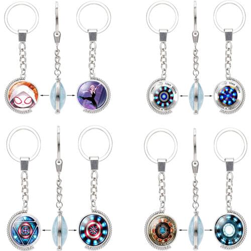 Disney Marvel Iron Man Gathering Heart Spider-Man Captain America Double-sided Keychain School Bag Charm Key Ring Charm Gifts