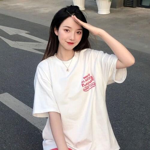 Trendy alphabet printing couple mens and womens T-shirt ins summer multicolor foaming simple back loose short sleeves