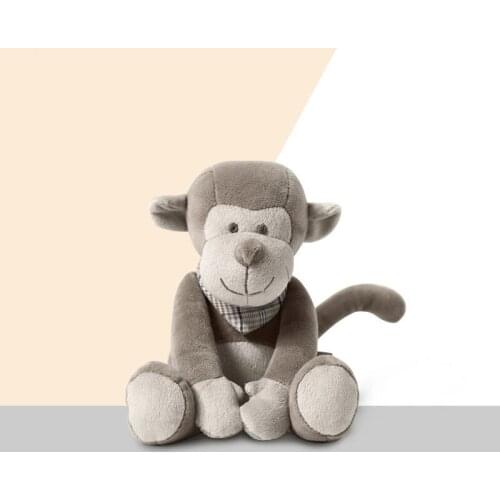 Kawaii Short Plush Brown Scarf Monkey Stuffed Soft Doll Jungle Series Toy Animal Sleeping Pillow for Kids Baby Children Gift