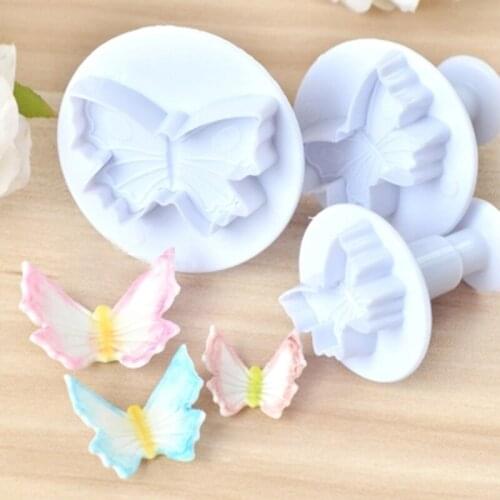 3 Pieces Butterfly Plunger Cutters Molds Sugarcraft Fondant Cupcake Pastry Decorating DIY Baking Tools For Birthday Party