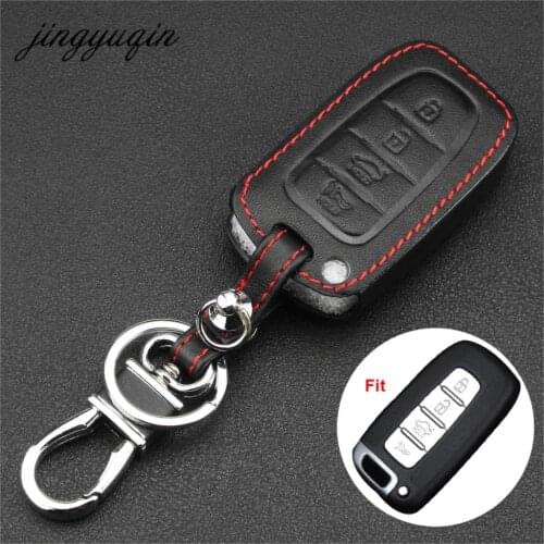 Jingyuqin Leather Cover Case for KIA K2 K5 K7 Rio Soul Sportage Cerato for for Hyundai I30 I45 Ix35 Elantra 4BTN Car Remote Key