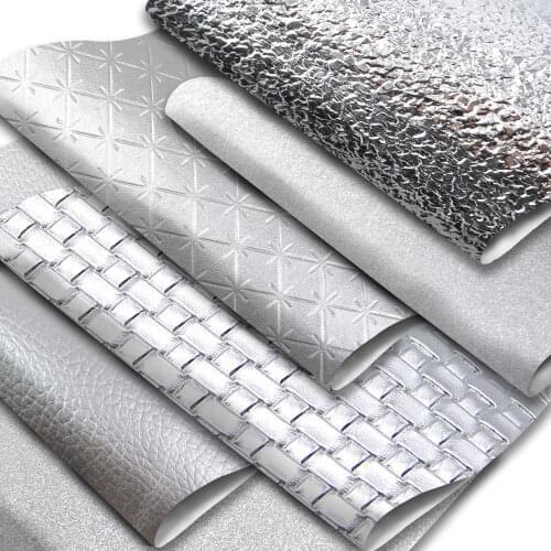 Silver Color Series Faux Leather Sheets Glossy Shimmer Lychee Pattern Synthetic Leather Fabric for DIY Earrings Hair Bows Crafts