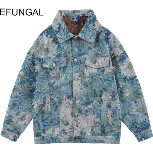 Painting Floral Men Hip Hop Jeans Jackets Coats Denim Vintage Jean Streetwear Fashion Overcoats Autumn Winter Windbreaker Jacket