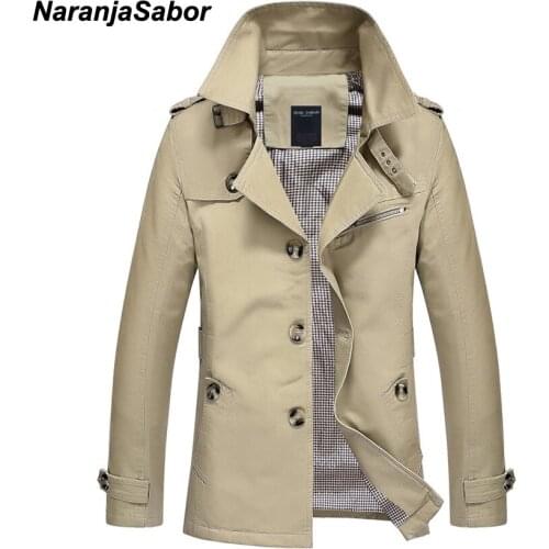 NaranjaSabor Autumn New Mens Trench Casual Jackets Windproof Coats Slim fit Male Windbreakers Plus 5XL Mens Brand Clothing N408
