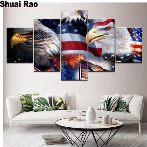Eagle diamond embroidery 5 Pieces,5d diy diamond painting full square round drill mosaic diamonds American Flag,Multi Panel