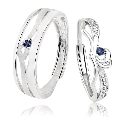 Set S925 Sterling Silver Simple Personality Couple Engagement Wedding Ring Valentines Day Jewelry
