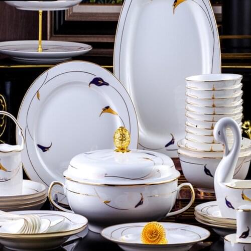 60 Heads jingdezhen ceramics Dinnerware Dinner Tableware Bone China Dishes Set Rice Bowl Salad Bowl Dish Bowl Tableware