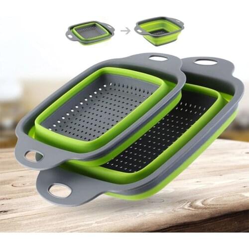 New 1Pc Foldable Fruit Vegetable Washing Basket Strainer Portable Silicone Colander Collapsible Drainer With Handle Kitchen Tool